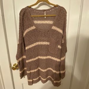 Free People Boho Purple & Cream Striped Sweater